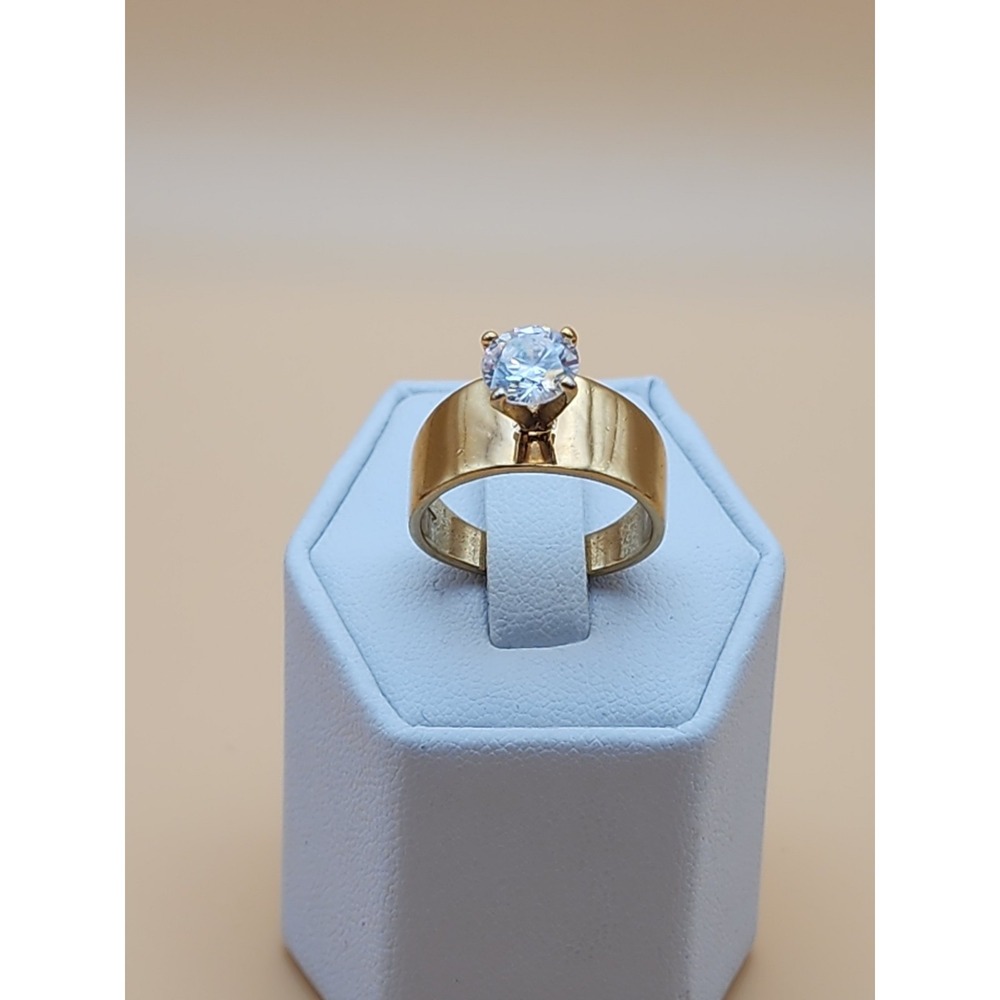 Vintage 2 Ct Thai Cubic Zirconia Ring 18k Yellow Gold Plate Wide Band Size 7